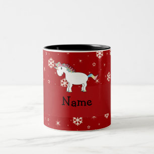 Tasse 2 Couleurs Nom personnalisé flocon de neige rouge unicorne
