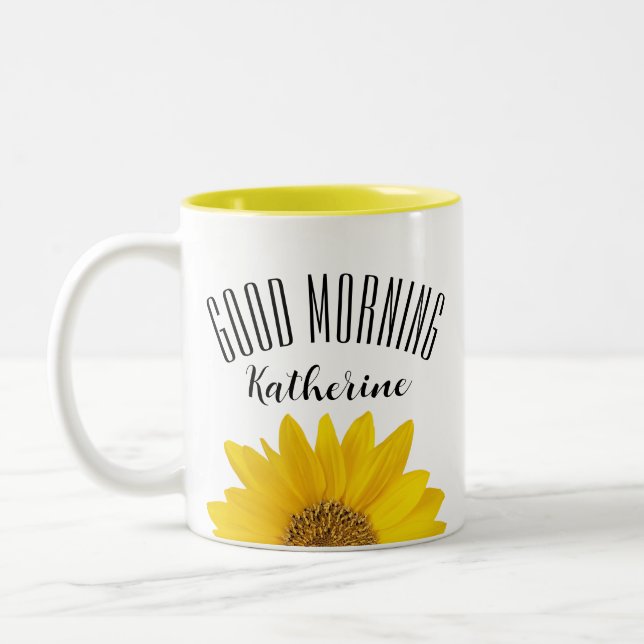 Tasse 2 Couleurs Nom personnalisé Good Morning Sunflower (Gauche)