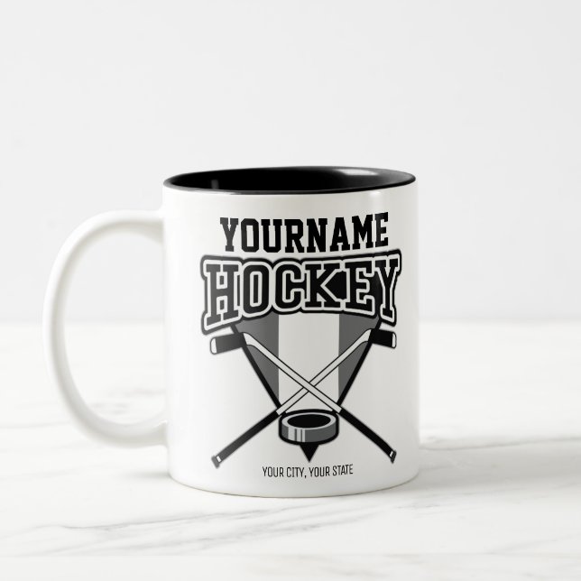 Tasse 2 Couleurs NOM Personnalisé Joueur de hockey Stick Puck Team (Gauche)
