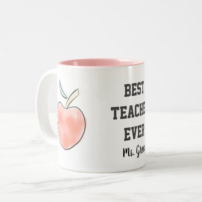 Tasse 2 Couleurs Nom personnalisé Meilleur enseignant jamais aquare (Devant gauche)