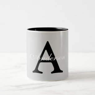 Tasse 2 Couleurs Nom personnalisé Monogram Arrière - plan argent