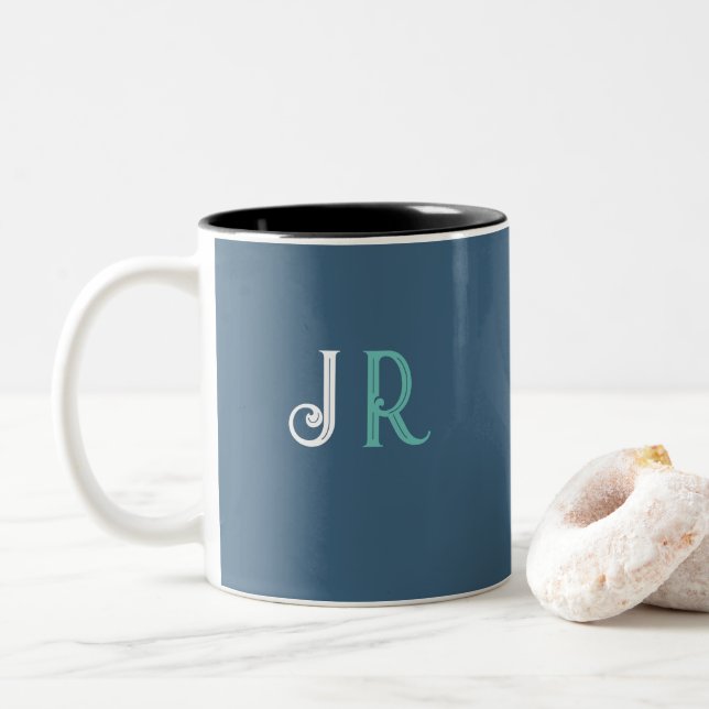 Tasse 2 Couleurs Nom personnalisé Monogramme (Avec donut)