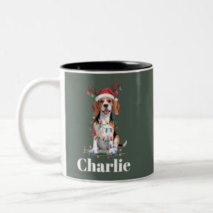 Tasse 2 Couleurs Nom personnalisé Noël Beagle Chien Amoureux