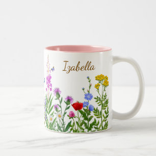 Tasse 2 Couleurs Nom personnalisé Peony aquarelle botanique pour el