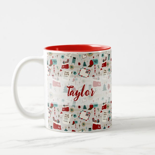Tasse 2 Couleurs Nom personnalisé Père Noël Lettres de Noël (Gauche)