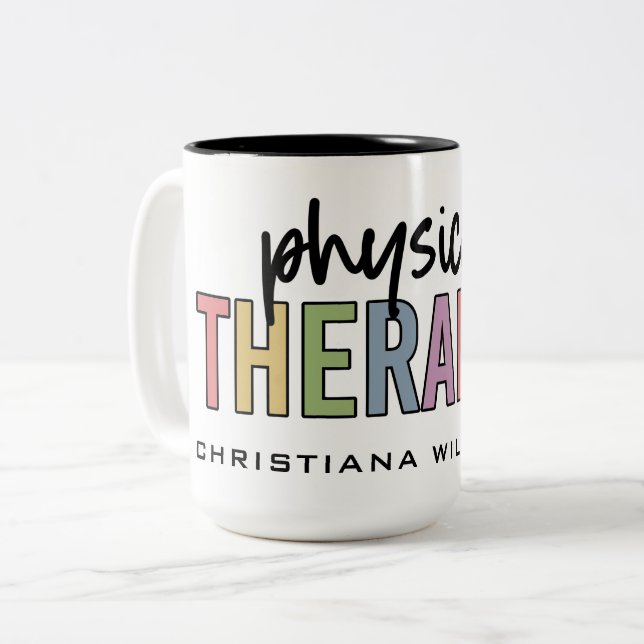 Tasse 2 Couleurs Nom personnalisé physiothérapeute PT cadeaux (Devant gauche)