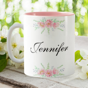 Tasse 2 Couleurs Nom personnalisé Pink Floral Custom Coffee