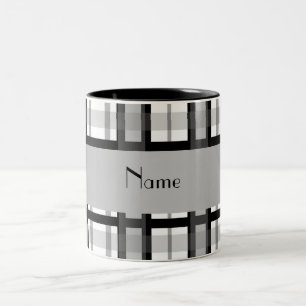 Tasse 2 Couleurs Nom personnalisé plaid noir et blanc