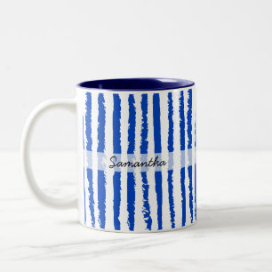 Tasse 2 Couleurs Nom personnalisé Prépa bleu rayé