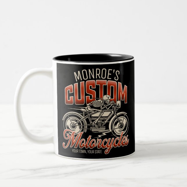 Tasse 2 Couleurs Nom personnalisé Skeleton Motorcycle Boutique (Gauche)