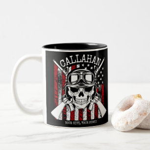 Tasse 2 Couleurs NOM personnalisé Soldat Crâne Double Armes USA Dra