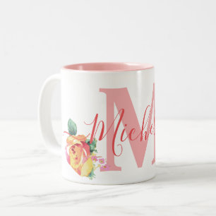 Tasse 2 Couleurs Nom personnalisé Watercolor Peinture Rose Floral M