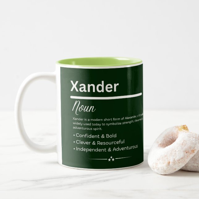 Tasse 2 Couleurs Nom personnalisé Xander (Avec donut)