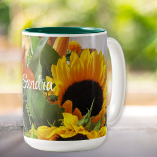 Tasse 2 Couleurs Nom sur Beau Tournesols d'automne 15oz