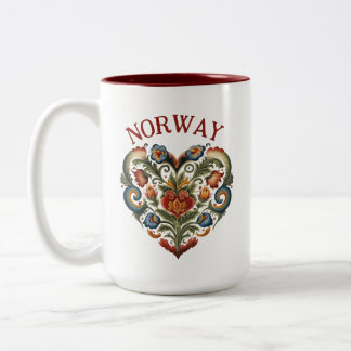 Tasse 2 Couleurs Norvège Rosemaling Folk Art Heart Café bicolore