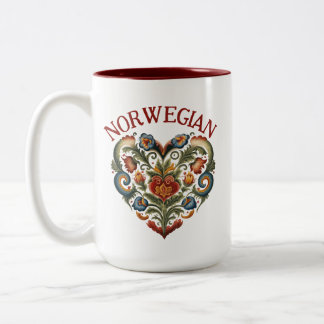 Tasse 2 Couleurs Norvégien Rosemaling Folk Art Heart
