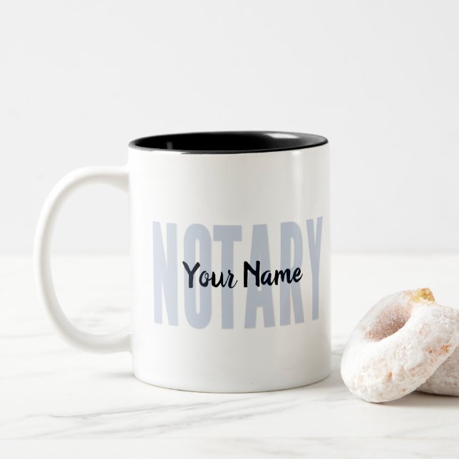 Tasse 2 Couleurs Notaire Public Faded Blue Big Font Customisé (Avec donut)
