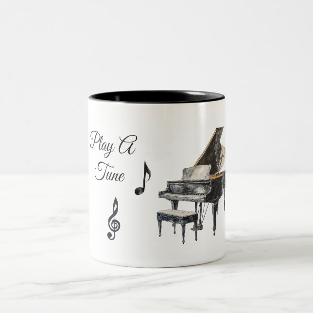 Tasse 2 Couleurs Notes de musique noire Piano (Centre)