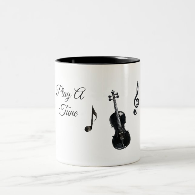 Tasse 2 Couleurs Notes de musique noire violon (Centre)