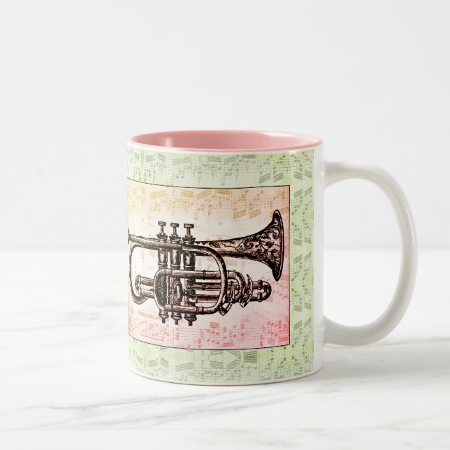 Tasse 2 Couleurs Notes de trompette et de musique (Droit)
