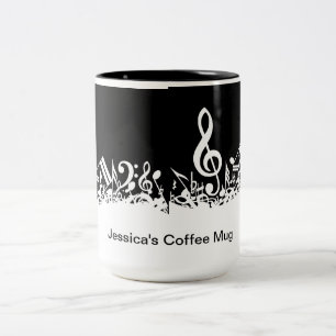 Tasse 2 Couleurs Notes musicales brouillées blanches personnalisées