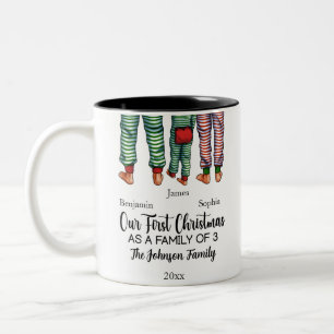 Tasse 2 Couleurs Notre premier Noël en famille de 3 noms personnali