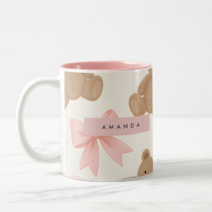 Tasse 2 Couleurs Nounours mignon personnalisé et motif de noeud ros