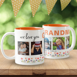 Tasse 2 Couleurs Nous t'aimons Grand-mère Fleurs 5 Photos Souvenir