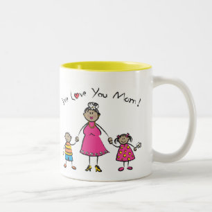 Tasse 2 Couleurs Nous t'aimons Maman Cartoon Famille Bonne fête des