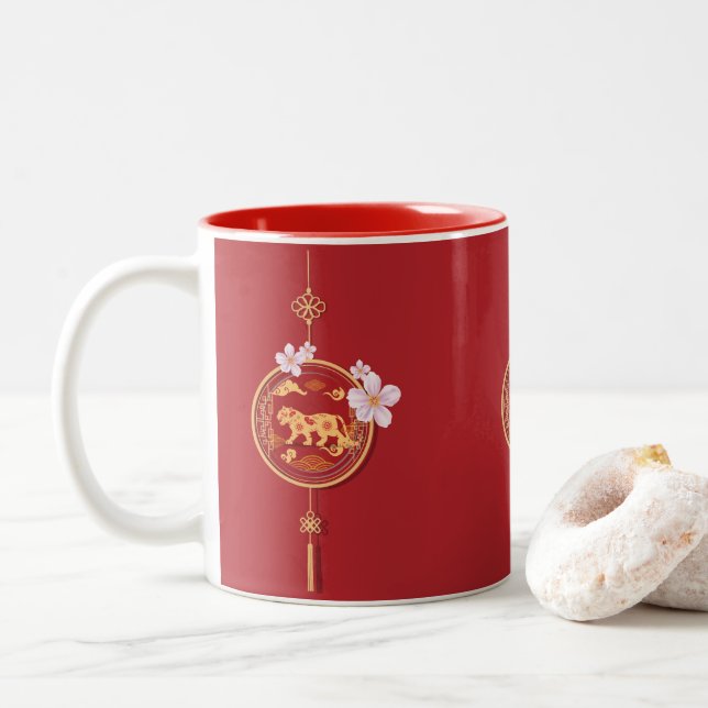 Tasse 2 Couleurs Nouvel an chinois 2022 année du tigre. (Avec donut)