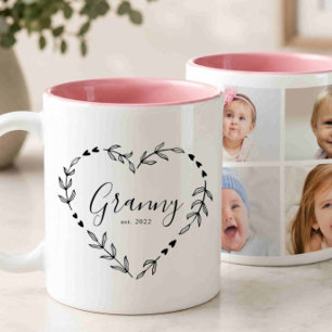 Tasse 2 Couleurs Nouvelle année de mamie Établi. Quatre photos en c