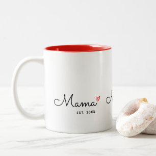 Tasse 2 Couleurs Nouvelle Maman Établie Script Cœur Rouge 