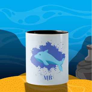 Tasse 2 Couleurs nuage bleu avec nom de baleine initiales monogramm