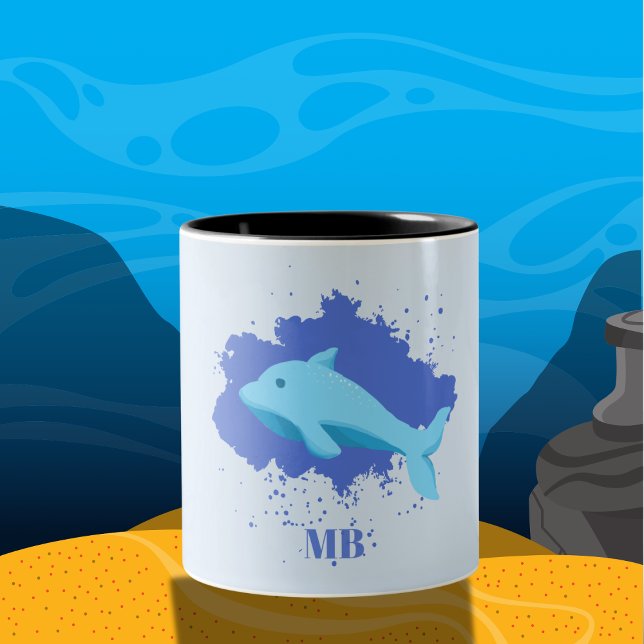 Tasse 2 Couleurs nuage bleu avec nom de baleine initiales monogramm (Créateur téléchargé)