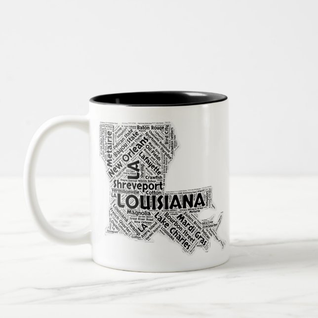 Tasse 2 Couleurs Nuage de mot d'état de la Louisiane (Gauche)