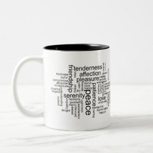 Tasse 2 Couleurs Nuage de mots de paix et d'amour inspirant