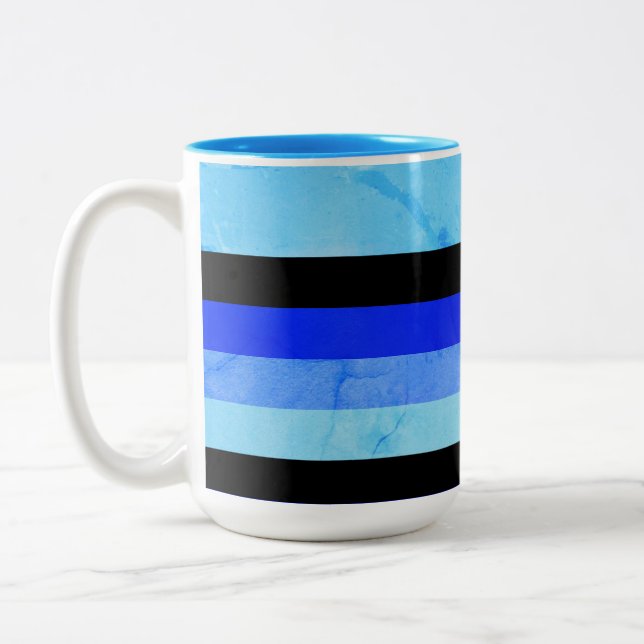 Tasse 2 Couleurs Nuances de rayures de marbre bleu avec du noir (Gauche)