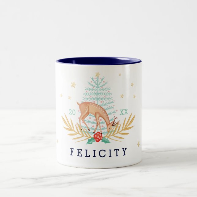 Tasse 2 Couleurs Nuit Boisée Rinder & Arbre de Noël (Centre)