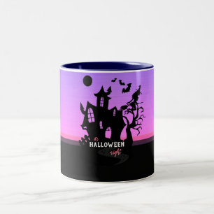 Tasse 2 Couleurs Nuit de Halloween Coucher de soleil Sorcière et Ch