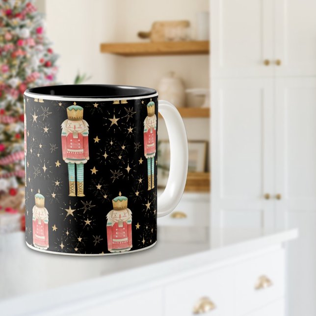 Tasse 2 Couleurs Nuit étoilée Gold Nutcracker de Noël (The Christmas Nutcracker Gold Starry Night Two-Tone Coffee Mug)