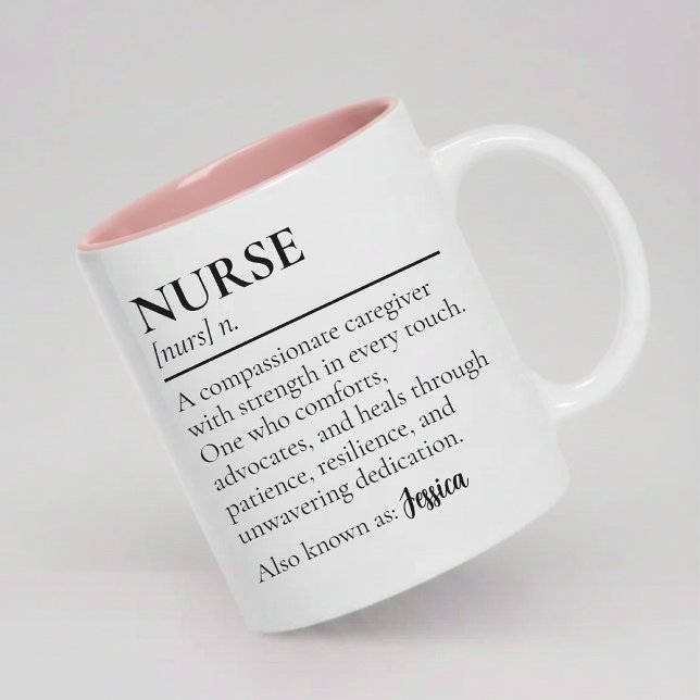 Tasse 2 Couleurs Nurse | Modern Script Nurse Definition with Name (Personalized Medical Nurse Definition Mug Gift, Nurse Definition Mug Gift for Healthcare Staff)
