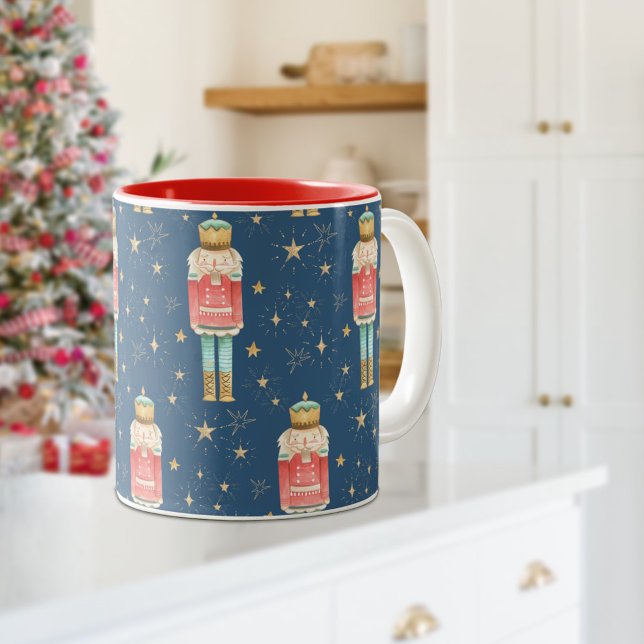 Tasse 2 Couleurs Nutcracker de Noël Gold Starry Night Blue (The Christmas Nutcracker Gold Starry Night Blue Two-Tone Coffee Mug)