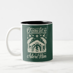 Tasse 2 Couleurs Ô venez adorons-Le Crèche de Noël Chrétien
