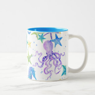 Tasse 2 Couleurs Ocean Beach Côte Côte Octopus Décor de cheval de m
