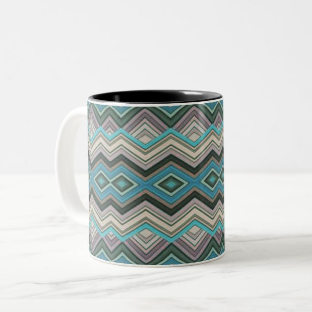 Tasse 2 Couleurs Ocean Waves Zig Zags & Stripes (Devant gauche)