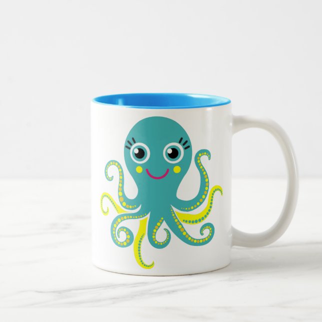 Tasse 2 Couleurs Octopus bleu et jaune (Droit)