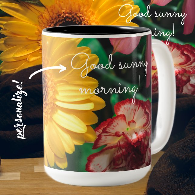 Tasse 2 Couleurs Oeillets et gerbera jaune (Créateur téléchargé)
