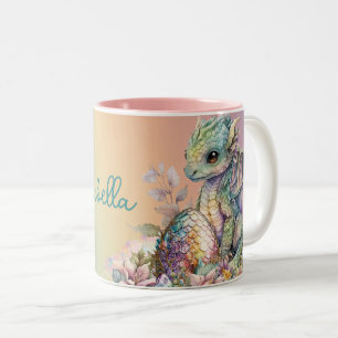 Tasse 2 Couleurs Œuf de bébé dragon mignon sur arc-en-ciel