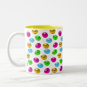 Tasse 2 Couleurs Œufs de Pâques multicolores sur fond blanc