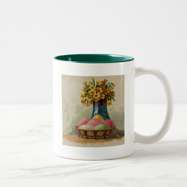 Tasse 2 Couleurs Oeufs Pâques Panier Fleurs Antique (Droit)